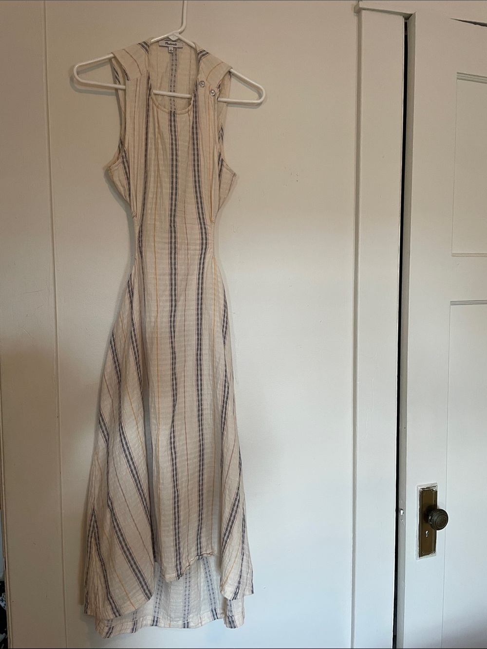 Madewell Sleeveless High-Low Striped Maxi Dress in Cream and Navy